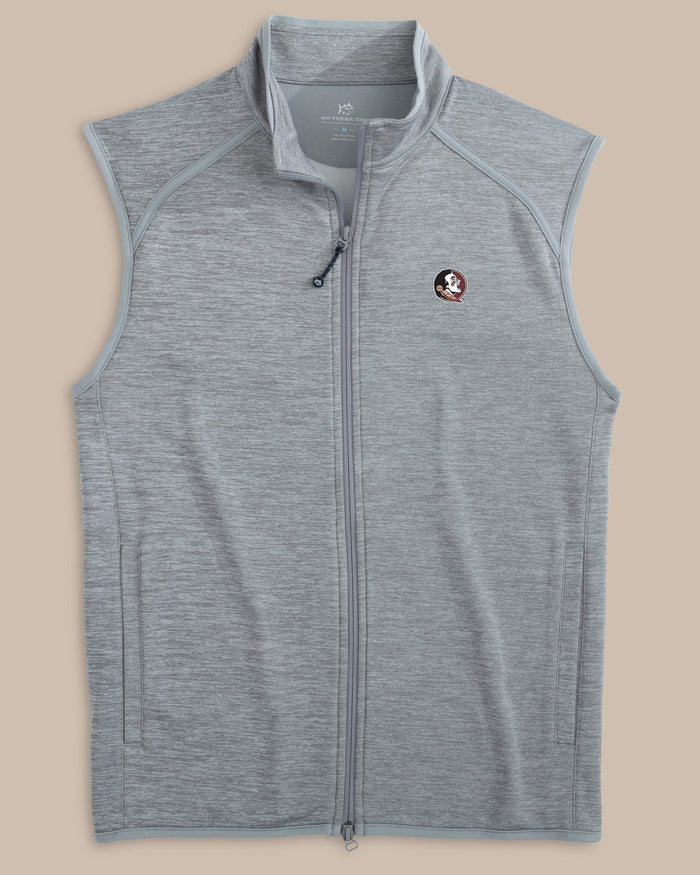 The front view of the Southern Tide FSU Seminoles Baybrook Heather Vest by Southern Tide - Heather Ultimate Grey