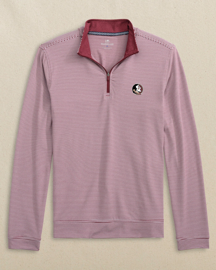 The front view of the FSU Seminoles Cruiser Micro-Stripe Heather Quarter Zip by Southern Tide - Heather Chianti