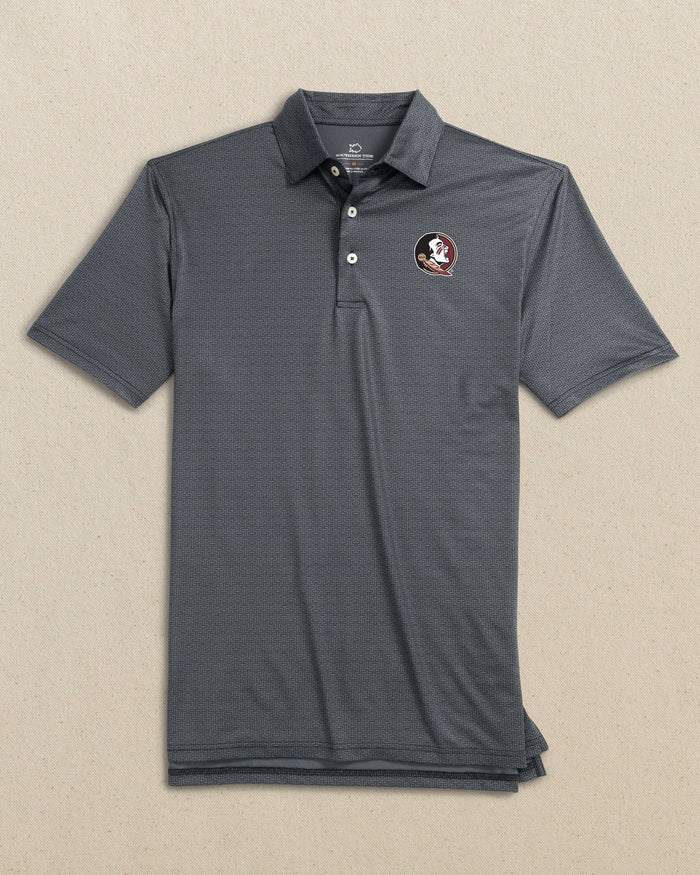 The front view of the Southern Tide FSU Seminoles Driver ST Geo Printed Polo by Southern Tide - Caviar Black