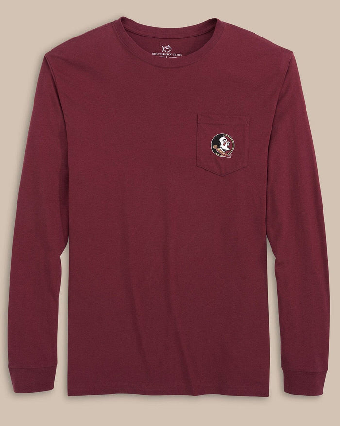The front view of the Southern Tide FSU Seminoles Gameday Embroidered Long Sleeve T-Shirt by Southern Tide - Chianti