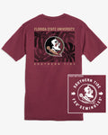 The back view of the FSU Seminoles Halftone Monstera T-Shirt by Southern Tide - Chianti