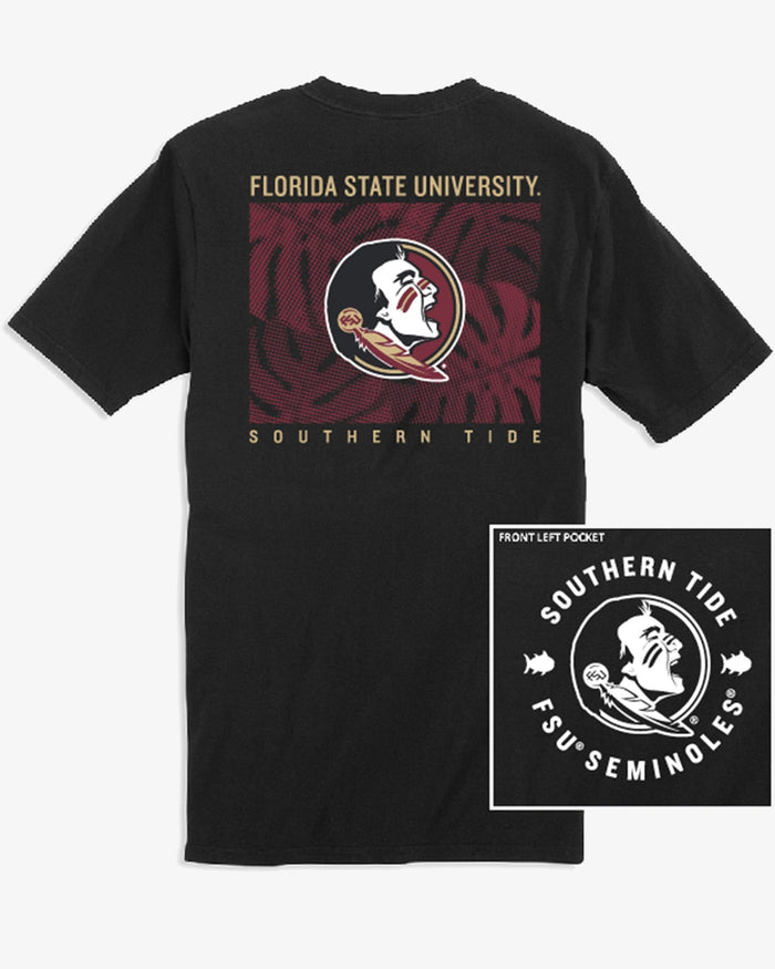 The back view of the FSU Seminoles Halftone Monstera T-Shirt by Southern Tide - Black