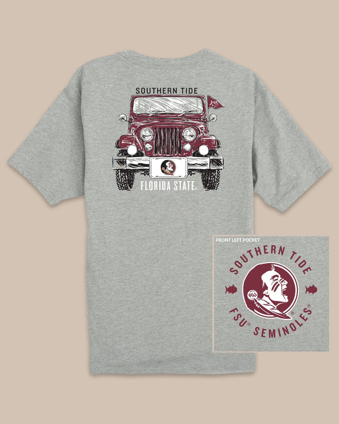 The back view of the FSU Seminoles Heather Front Plate T-Shirt by Southern Tide - Heather Grey