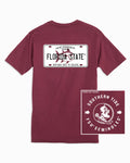 The back view of the FSU Seminoles License Plate T-Shirt by Southern Tide - Chianti