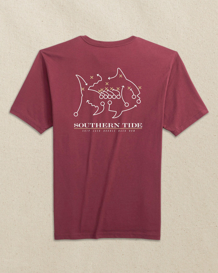 The back view of the Southern Tide FSU Seminoles Skipjack Play Short Sleeve T-Shirt by Southern Tide - Chianti and Gold