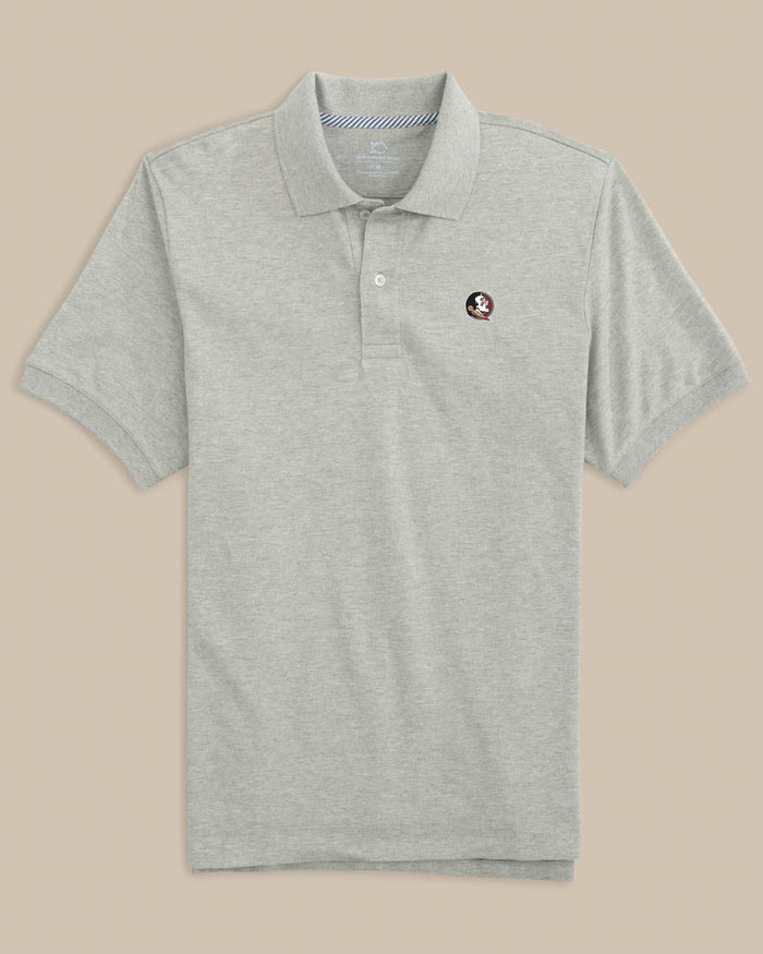 The front view of the FSU Seminoles Skipjack Polo by Southern Tide - Heather Grey