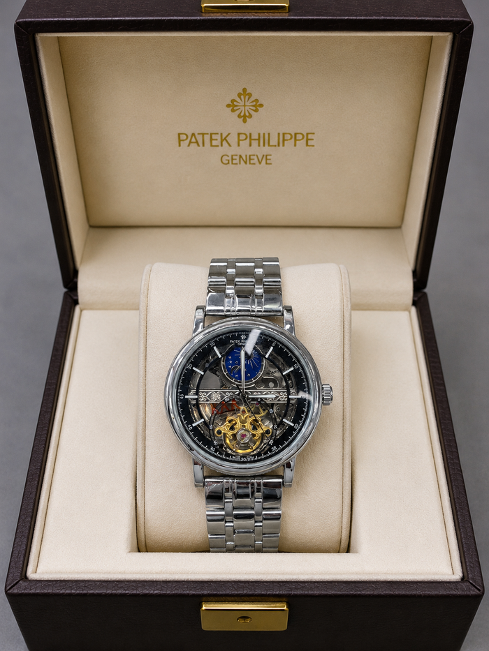 Full Automatic Mechanical Watch Silver Chain Rainbow Dail Watch Luxury Men's Watch