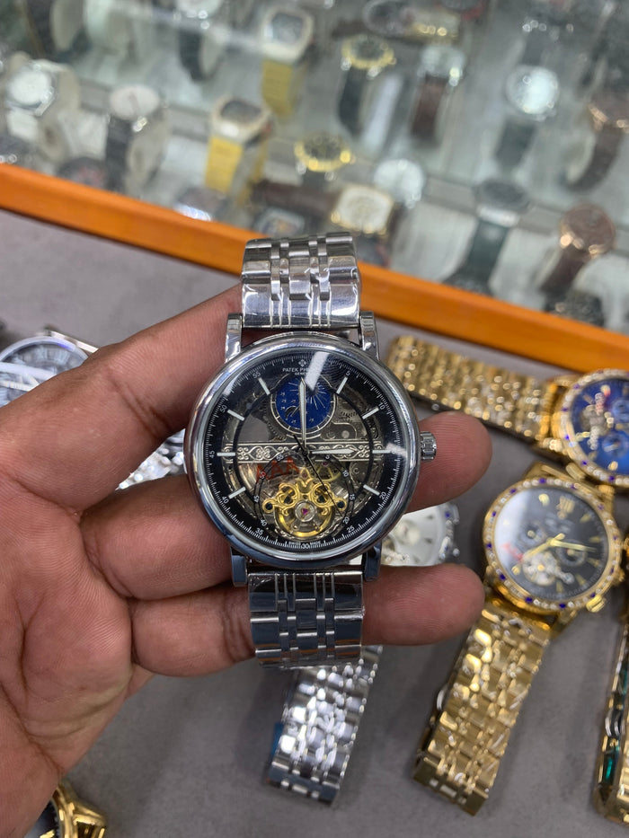 Full Automatic Mechanical Watch Silver Chain Rainbow Dail Watch Luxury Men's Watch