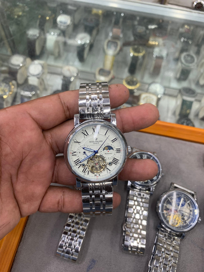 Full Automatic Mechanical Watch Silver Chain Rainbow Dail Watch Luxury Men's Watch