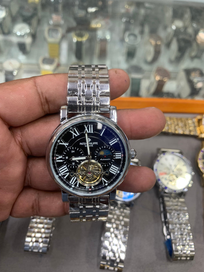Full Automatic Mechanical Watch Silver Chain Rainbow Dail Watch Luxury Men's Watch