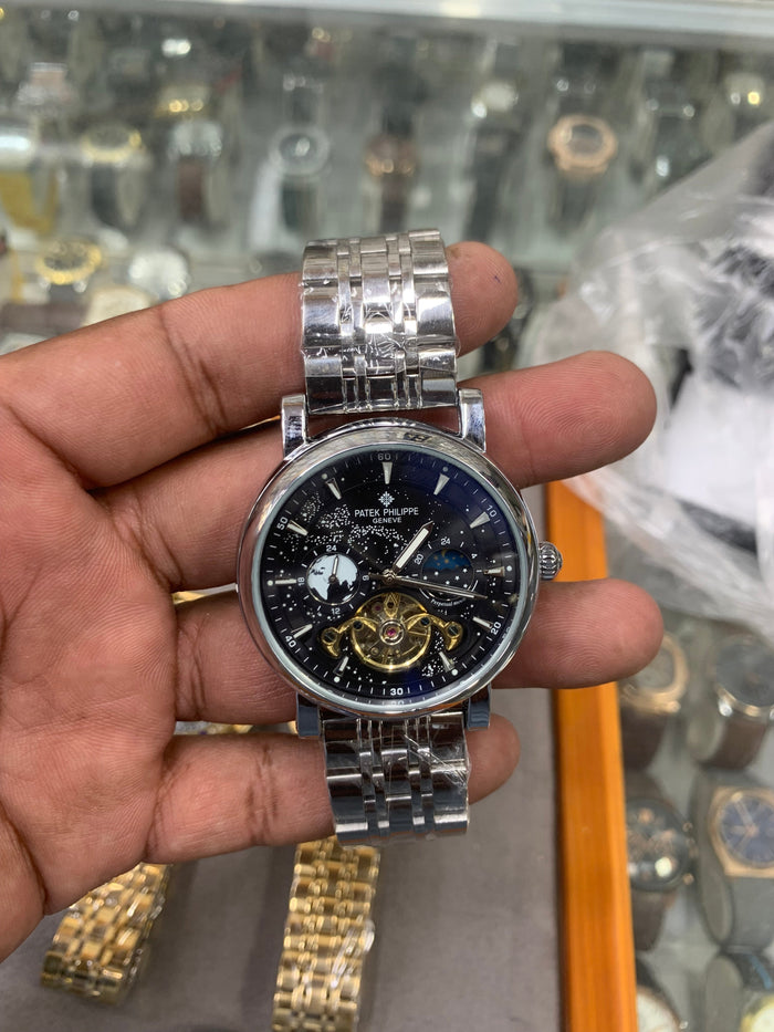 Full Automatic Mechanical Watch Silver Chain Rainbow Dail Watch Luxury Men's Watch