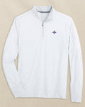 The front view of the Southern Tide Furman Paladins Cruiser Micro-Stripe Heather Quarter Zip by Southern Tide - Heather Slate Grey