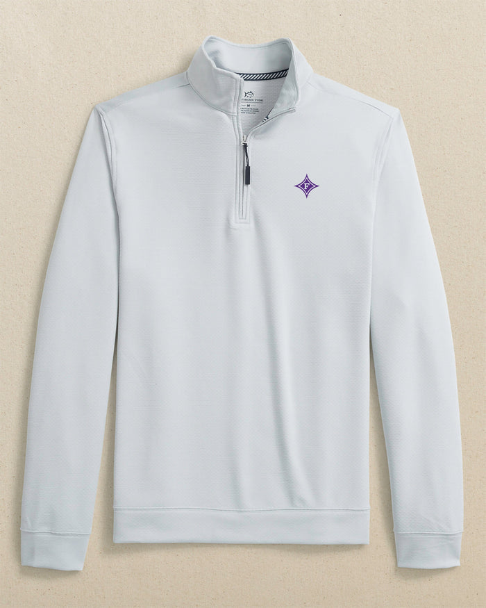 The front view of the Southern Tide Furman Paladins Schooner Quarter Zip by Southern Tide - Slate Grey