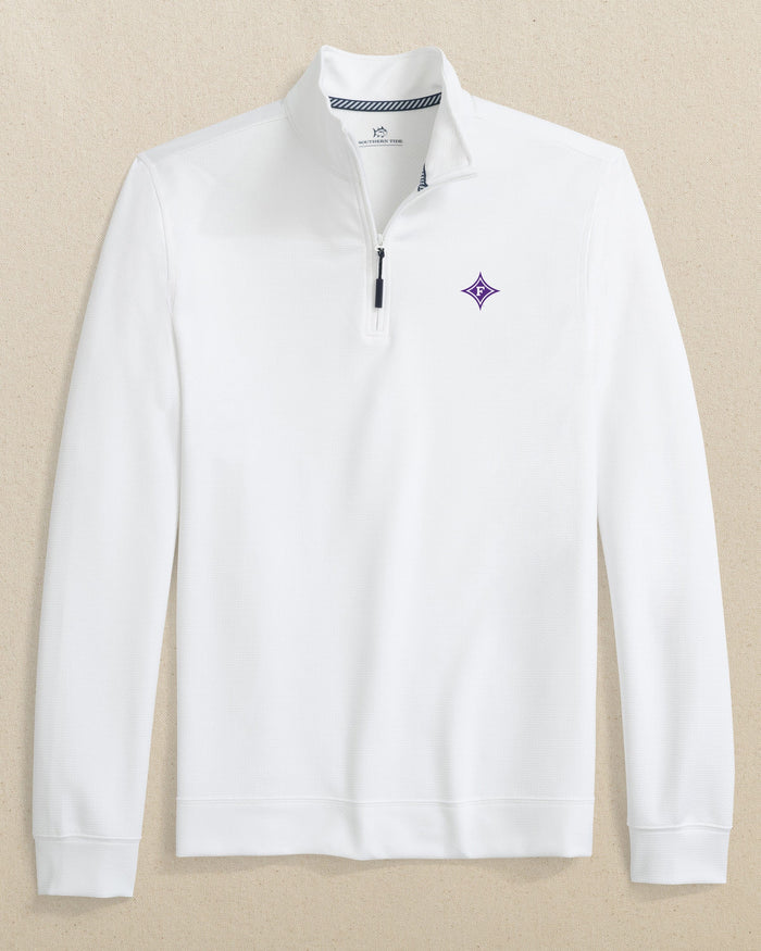 The front view of the Southern Tide Furman Paladins Schooner Quarter Zip by Southern Tide - Classic White
