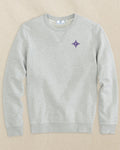 The front view of the Southern Tide Furman Paladins Upper Deck Pullover Sweatshirt by Southern Tide - Heather Slate Grey