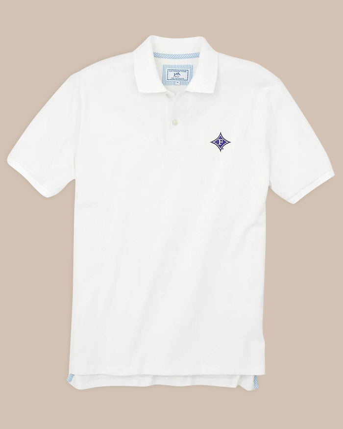 The front view of the Men's White Furman Pique Polo Shirt by Southern Tide - Classic White