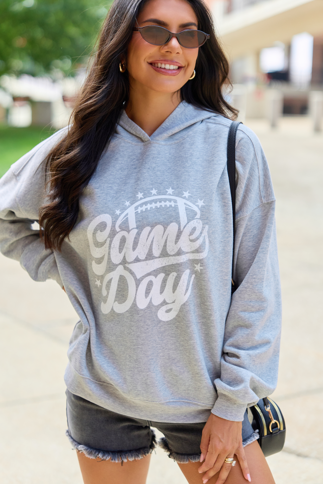 Game Day Script Light Grey Graphic Hoodie