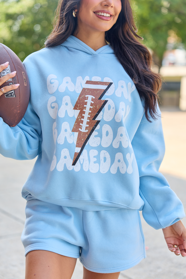 Gameday Football Light Blue Graphic Hoodie