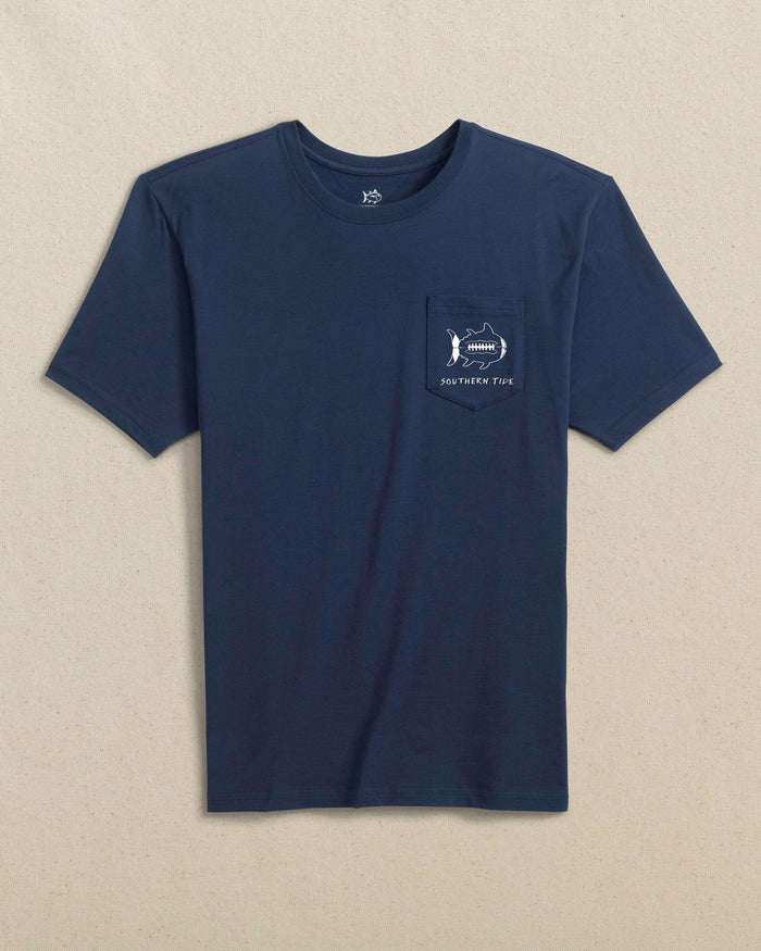 The front view of the Southern Tide Gameday Football Short Sleeve T-Shirt by Southern Tide - Navy and White