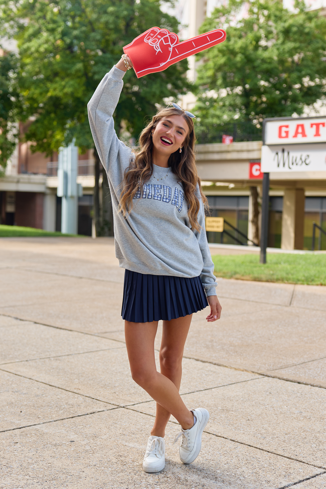 Gameday Navy Gingham Light Grey Graphic Sweatshirt