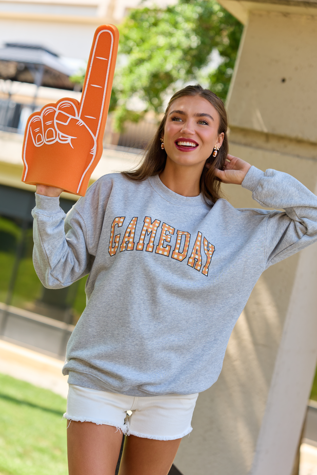 Gameday Orange Gingham Light Grey Graphic Sweatshirt