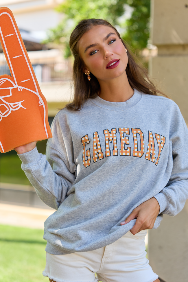 Gameday Orange Gingham Light Grey Graphic Sweatshirt