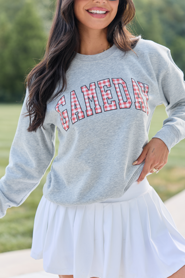 Gameday Red Gingham Light Grey Classic Graphic Sweatshirt
