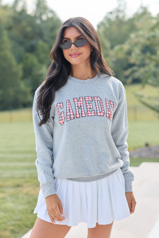 Gameday Red Gingham Light Grey Classic Graphic Sweatshirt