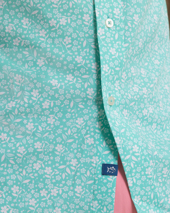 The detail view of the Southern Tide Garden Blooms Coastal Breeze® Short Sleeve Sport Shirt by Southern Tide - Florida Keys