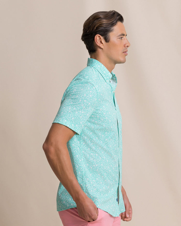 The side view of the Southern Tide Garden Blooms Coastal Breeze® Short Sleeve Sport Shirt by Southern Tide - Florida Keys