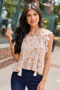 Garden Walk Floral Ruffle Short Sleeve Top Multi