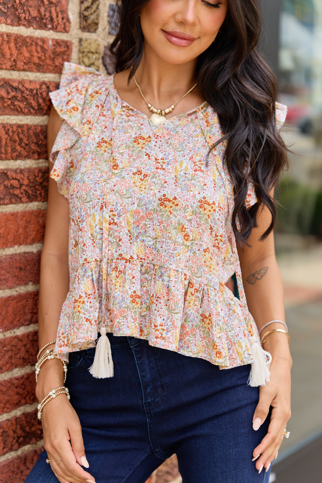 Garden Walk Floral Ruffle Short Sleeve Top Multi