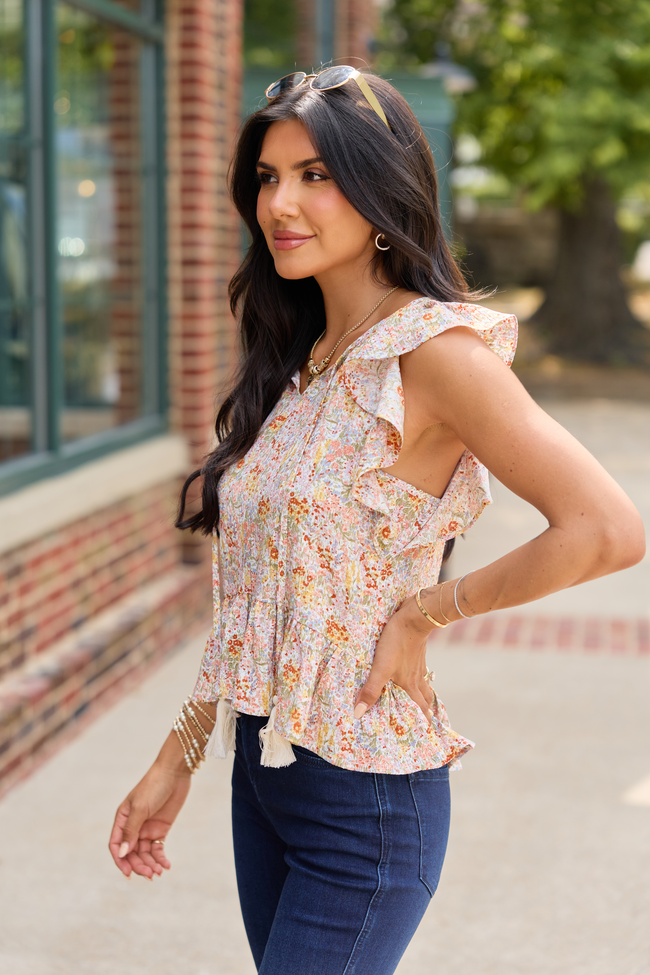 Garden Walk Floral Ruffle Short Sleeve Top Multi