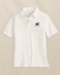 The front view of the Southern Tide Georgia Bulldogs Boys Driver Performance Polo Shirt by Southern Tide - Classic White