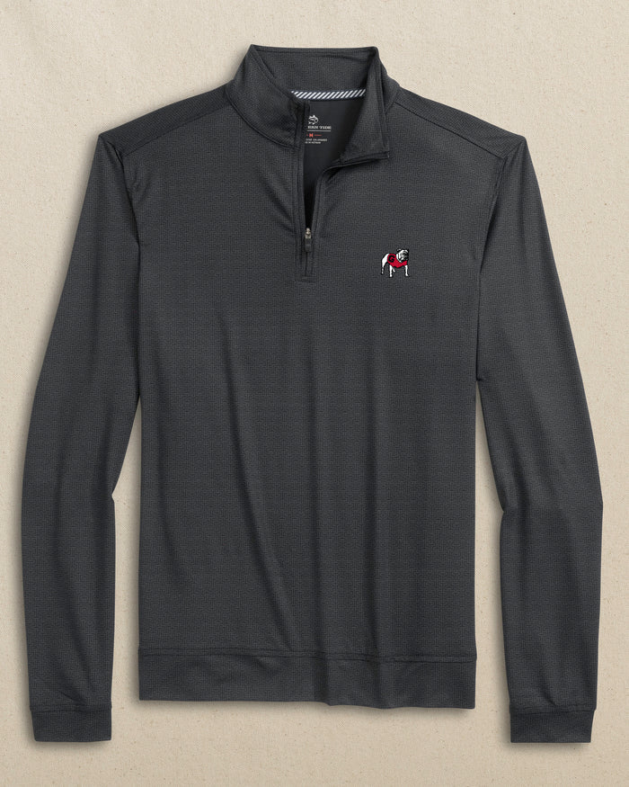 The front view of the Southern Tide Georgia Bulldogs Cruiser ST Geo Printed Quarter Zip by Southern Tide - Caviar Black