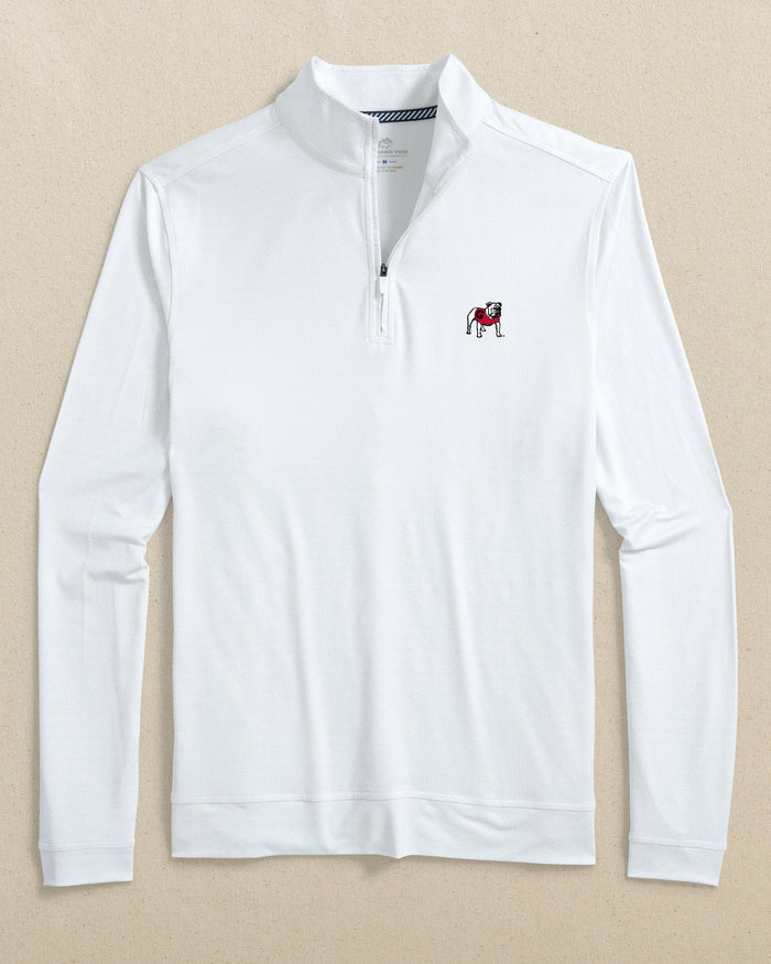 The front view of the Southern Tide Georgia Bulldogs Cruiser ST Geo Printed Quarter Zip by Southern Tide - Classic White