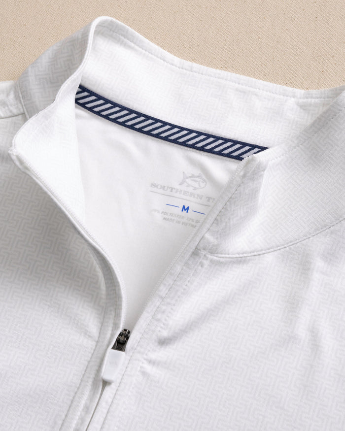 The detail view of the Southern Tide Georgia Bulldogs Cruiser ST Geo Printed Quarter Zip by Southern Tide - Classic White