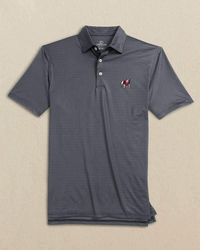 The front view of the Southern Tide Georgia Bulldogs Driver ST Geo Printed Polo by Southern Tide - Caviar Black