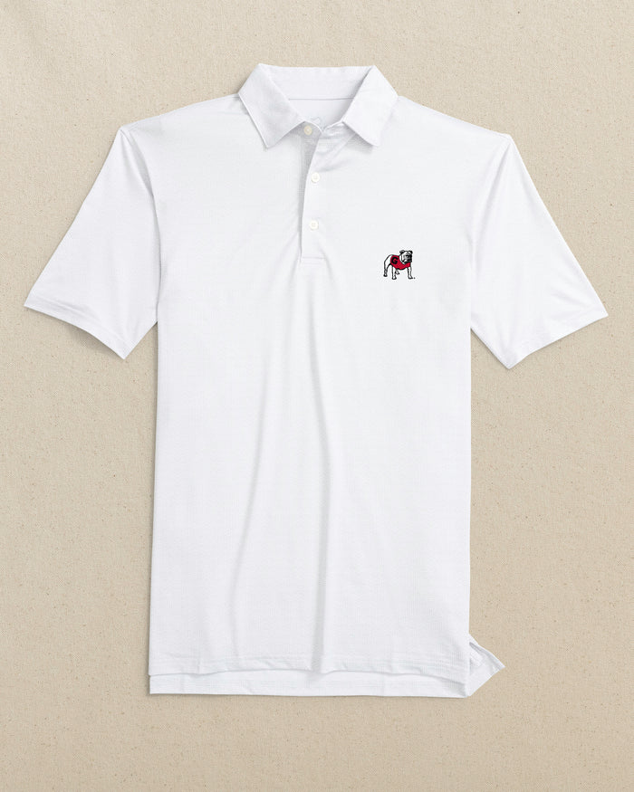 The front view of the Southern Tide Georgia Bulldogs Driver ST Geo Printed Polo by Southern Tide - Classic White