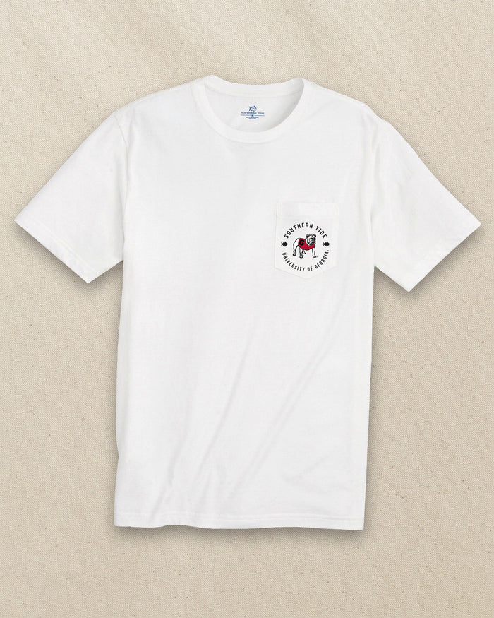 The front view of the Southern Tide Georgia Bulldogs Game Bound Short Sleeve T-Shirt by Southern Tide - Classic White