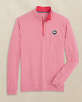 The front view of the Southern Tide Georgia Bulldogs Head Cruiser Micro-Stripe Quarter Zip by Southern Tide - Heather Varsity Red