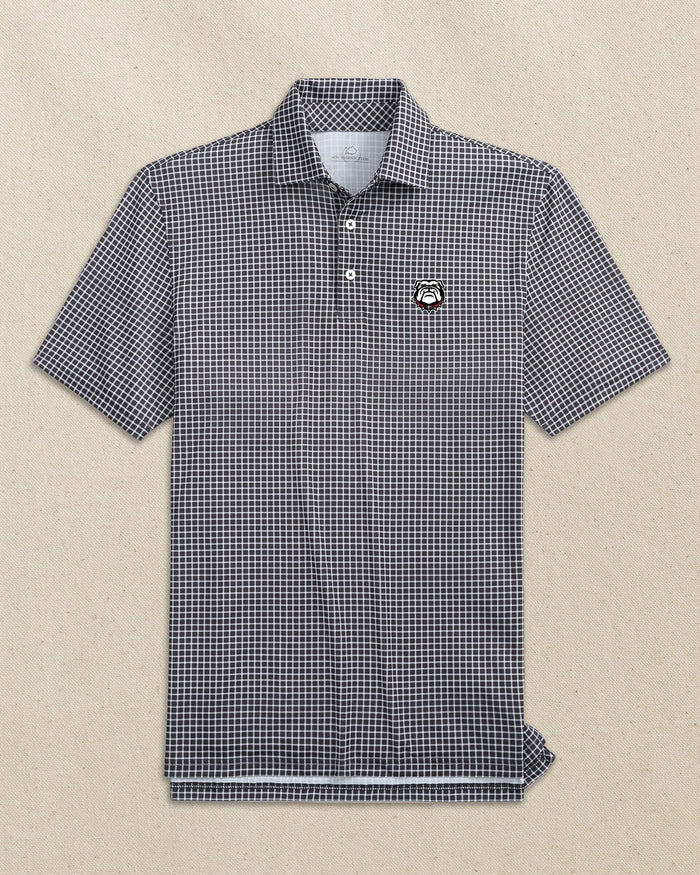 The front view of the Southern Tide Georgia Bulldogs Head Driver Dunes Edge Plaid Polo by Southern Tide - Black