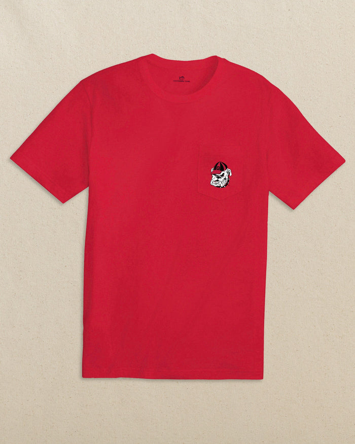 The front view of the Southern Tide Georgia Bulldogs Head Embroidered Short Sleeve T-Shirt by Southern Tide - Varsity Red