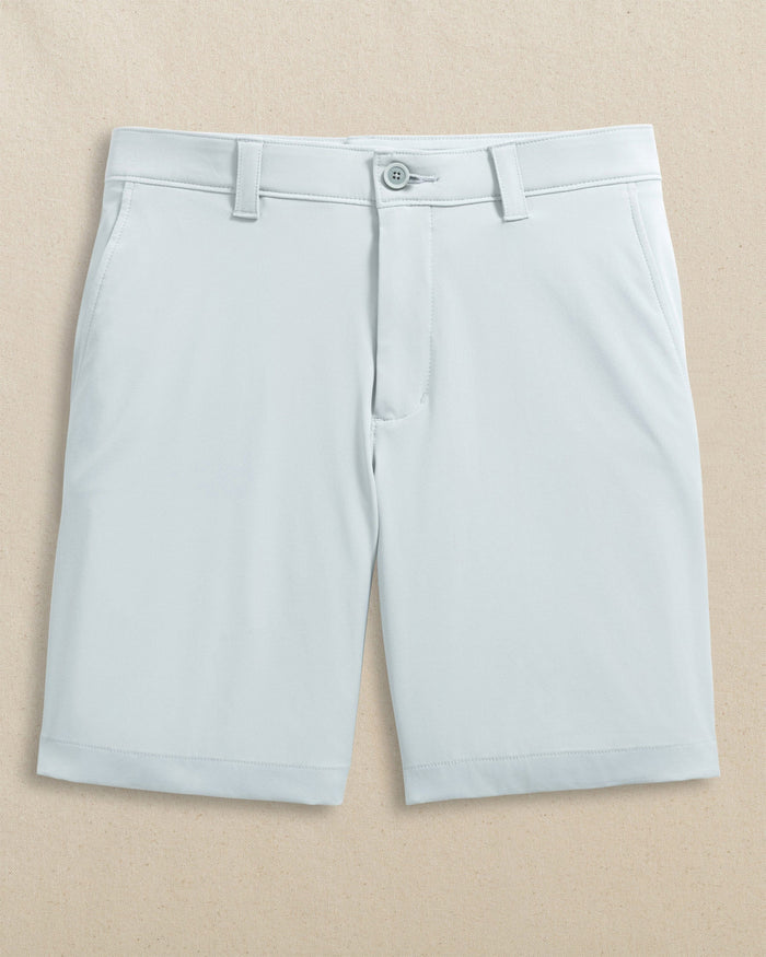 The front view of the Southern Tide Georgia Bulldogs Oval G Birdie 8" Coastal Breeze® Performance Short by Southern Tide - Seagull Grey