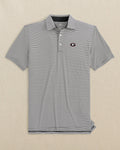 The front view of the Southern Tide Georgia Bulldogs Oval G brrr°®-eeze Meadowbrook Stripe Polo by Southern Tide - Caviar Black