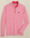 The front view of the Southern Tide Georgia Bulldogs Oval G Cruiser Micro-Stripe Quarter Zip by Southern Tide - Heather Varsity Red