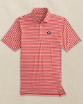 The front view of the Southern Tide Georgia Bulldogs Oval G Heather Stripe Polo by Southern Tide - Varsity Red