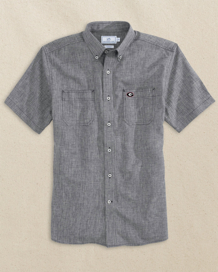 Georgia Bulldogs Oval G Short Sleeve Button Down Dock Shirt C_Sportshirts Southern Tide