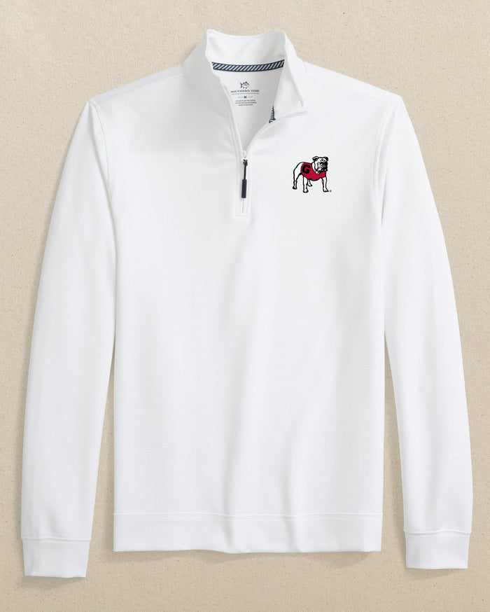 The front view of the Southern Tide Georgia Bulldogs Schooner Quarter Zip by Southern Tide - Classic White