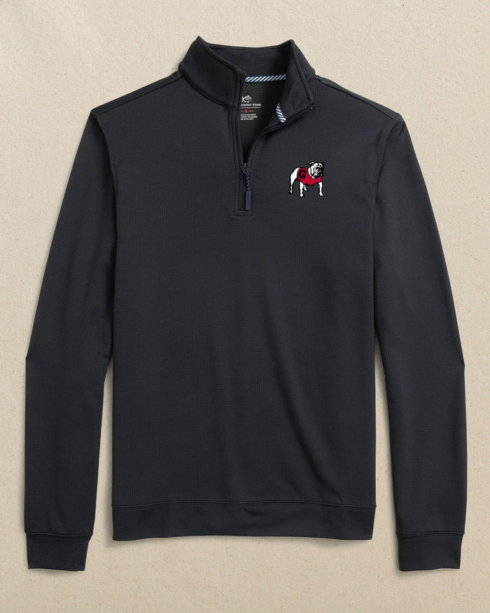 The front view of the Southern Tide Georgia Bulldogs Schooner Quarter Zip by Southern Tide - Caviar Black